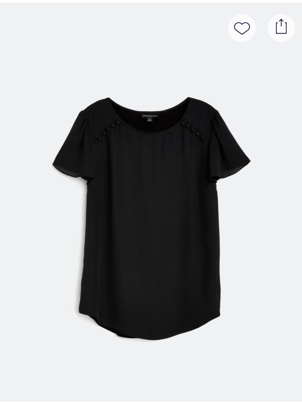 Black Flutter-Sleeve Blouse with Button-Trim Shoulders